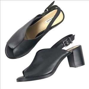 Alex Marie Samryn Leather Black Slingback Peep-toe Block Heel Sandal Pump